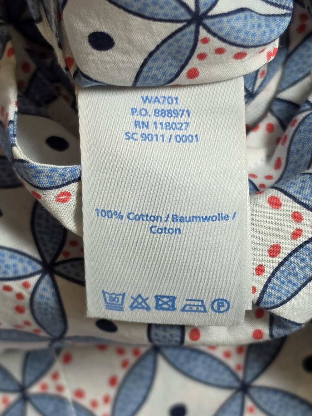 Boden Sleeveless Button Down Blouse Womens 18 Blue & Cream Geometric 100% Cotton - Picture 10 of 11